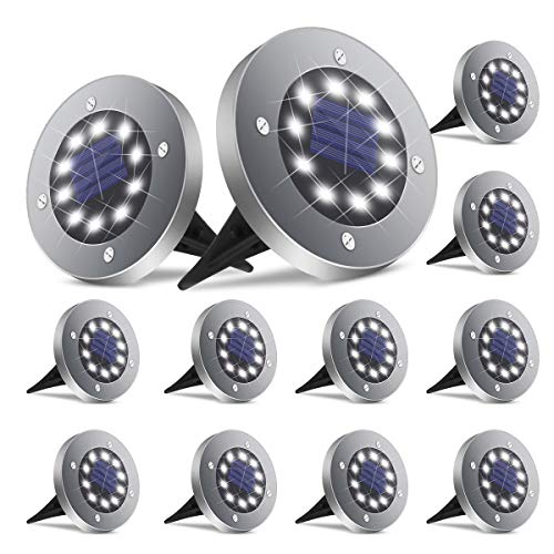 DUUDO Solar Ground Lights 12 Pack  10 Led Solar Garden Lights Decoration Warterproof for Pathway Patio Walkway Lawn Outdoor Lights