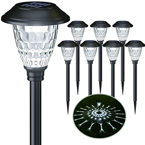 Solar Lights Outdoor Garden 8 Pack Glass Stainless Steel Waterproof Solar Pathway Lights 12 Hrs LongLasting LED Landscape Lighting Solar Outdoor Lights Solar Lights for Walkway Patio Yard  Lawn