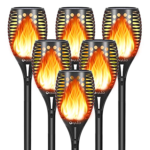 Solar Torch Lights 96 LED Solar Lights Outdoor Garden with Flickering Flames Waterproof Decorative Landscape Lights Solar Powered for Pathway Yard Patio Lawn Porch Christmas Halloween (6 Pack)