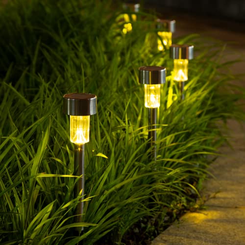 Solpex 16 Pack Solar Lights Outdoor Pathway Solar Walkway Lights OutdoorGarden Led Lights for Landscape PatioLawnYardDrivewayWarm White (Stainless Steel)