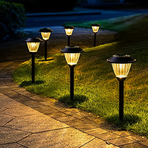 Solpex Solar Pathway Lights Outdoor 6 Pack Solar Powered Garden Lights Automatic Glass Metal Waterproof Solar Landscape Lights for Landscape Lawn Pathway Walkway and Driveway(Warm White)