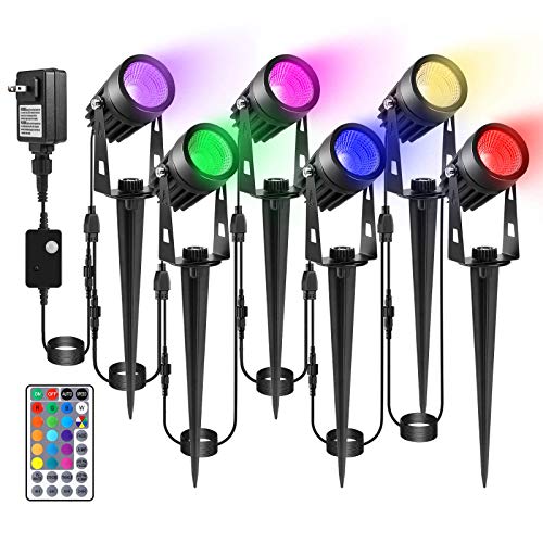 GreenClick RGB LED Landscape Lighting Low Voltage 6in1 with Remote 8 Modes 16 Color Changing LED Landscape Lights with 12V Transformer IP66 Waterproof LED Garden Pathway Lights Outdoor Spotlights