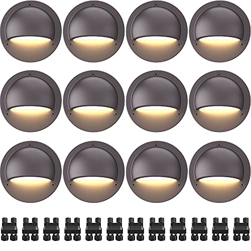 SUNVIE 12 Pack Low Voltage Deck Lights 5W LED Landscape Step Stair Lights Outdoor with Fastlock2 Wire Connector 3000K 1224V Accent Lighting for Garden Post Fence 32FT ETL Listed Cord