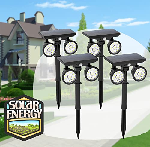 LED Solar Landscape Spotlights IP66 Wireless 2in1 Waterproof Landscaping Lights Outdoor Solar Powered Adjustable Wall Light Auto OnOff for Yard Pathway Pool Garden Cold White 4 Pack