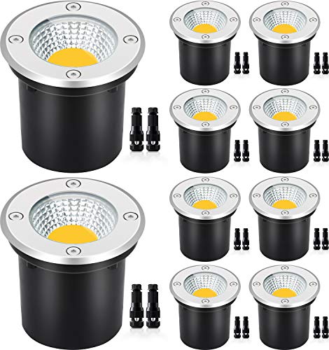 SUNVIE Low Voltage Landscape Lights with Wire Connectors 12W LED Well Lights IP67 Waterproof Outdoor InGround Lights 12V24V Warm White Pathway Garden Lights for Driveway Deck (10 Pack  Connectors)