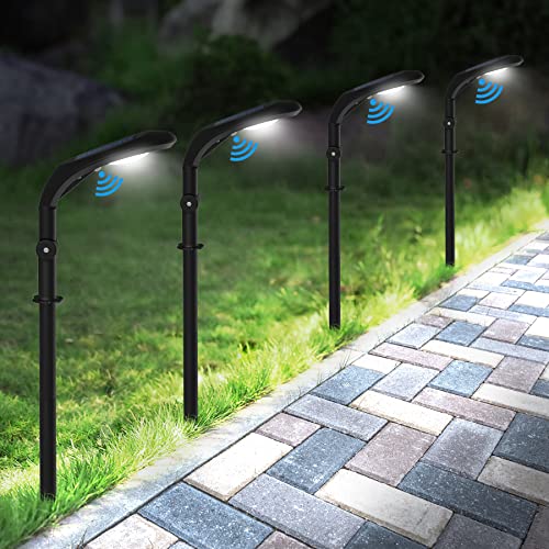 CREPOW Solar Pathway Lights Outdoor Motion Sensor，Solar Motion Sensor Landscape Path Lights 3 Modes Waterproof Solar Powered Wall Lights for Garden Driveway Lawn Yard Walkway Cold White 4 Pack