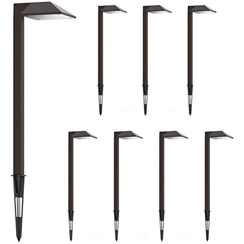 GOODSMANN Path Lighting 8 Pack LED Low Voltage Landscape Lights 06 Watt Garden Lights Outdoor Lighting with Metal Stake and Connector 22 Lumen Warm White Landscape Light Charcoal Brown 9920210108