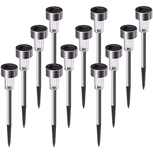 Solar Lights Outdoor 12Pack Stainless Steel Outdoor Solar Lights  Waterproof LED Landscape Lighting Solar Powered Outdoor Lights Solar Garden Lights for Pathway Patio Yard Cool White