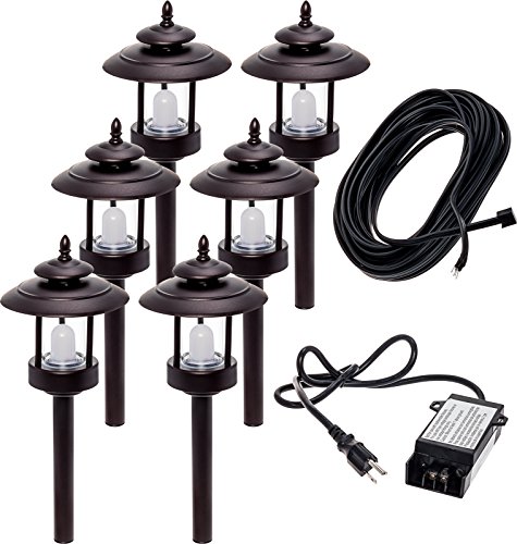 6 Pack Westinghouse 100 Lumen Low Voltage LED Pathway Light Landscape Kit wTransformer  Cable (Bronze)