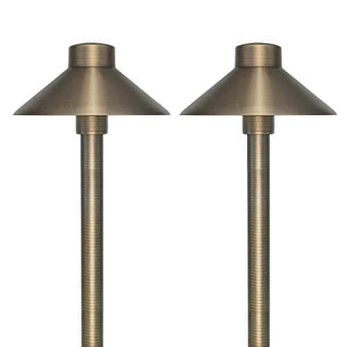 GKOLED Solid Brass Pathway Lights Low Voltage LED Landscape Path Light Outdoor Waterproof Accent Light 12V ACDC 2700K Warm White with 3W G4 LED Bulb  Large Rugged Slot Spike 2 Pack