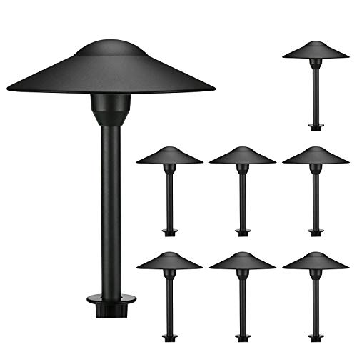 Lumina Low Voltage Landscape Lighting CastAluminum Outdoor Path and Area Light Warm White 3W G4 LED Bulb and ABS Heavy Duty Ground Stake Included for Yard Walkway Lawn  Black PAL0101BKLED8 (8PK)
