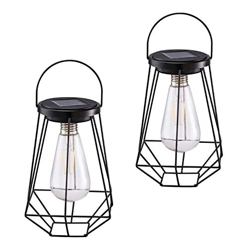 Outdoor Solar Lanterns Lamps  2 Pack Tabletop Filament LED Edison Bulbs Hanging Solar Powered Garden Decorative Table Lights for Patio Backyard Courtyard Lawn Landscape Décor (ST64 Filament Bulb)