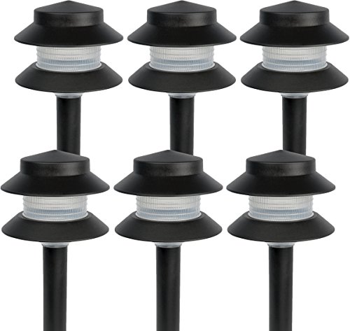 Paradise Garden Lighting GL22627 Outdoor Landscaping Path Light Black Plastic 2Tier Post Light Ribbed Plastic Lens Low Voltage 4W Incandescent T5 Wedge Bulb 20 Lumens 52x52x866