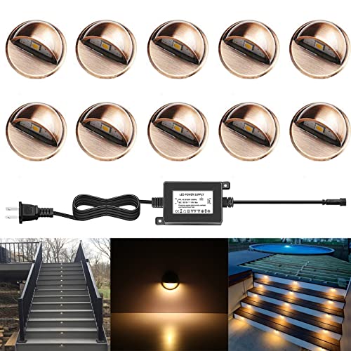 CHNXU Low Voltage LED Deck Lighting Kits with Transformer 10 Pack IP65 Waterproof Outdoor Recessed Wall Patio Stairs Step Garden Yard Decorations Landscape Lights (Warm White Bronze)