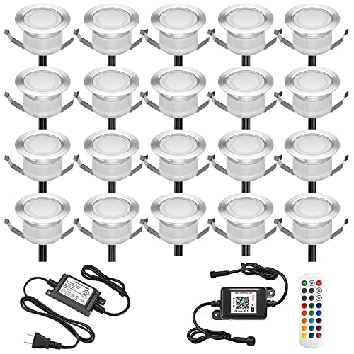 LED Deck Light Kit 20pcs Φ177 WiFi Wireless Smart Phone Control Low Voltage Recessed RGBW Deck Lamp Inground Lighting Waterproof Outdoor Yard Path Stair Landscape Decor Fit for AlexaGoogle Home