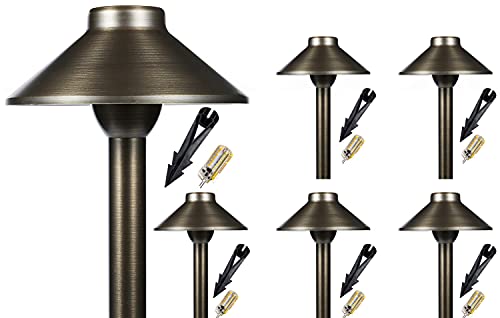 LED Pathway 124 Landscape Light (6 Pack) by MIK Solutions 12V Solid Brass Low Voltage LED Light G4 35W 2700K Bulb Outdoor Mushroom Security Garden Patio Deck Pool Area Light for Beautiful Bright