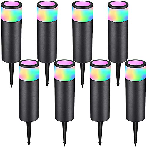 LEONLITE 8Pack Low Voltage Landscape Pathway Lights RGBW 45W 12V24V ACDC Wired Flood Lighting Diecast Aluminum 9 Modes White  Color Changing 15Year Lifespan