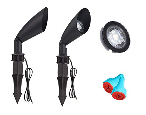 LITPaTH LED Landscape Kits 12V Low Voltage Pathway Flood Light Kits 55W 200 Lumens 40 Degree Spotlight for Outdoor Yard Lawn Diecast Aluminum WaterProof (Black Finish3000K 2Pack)