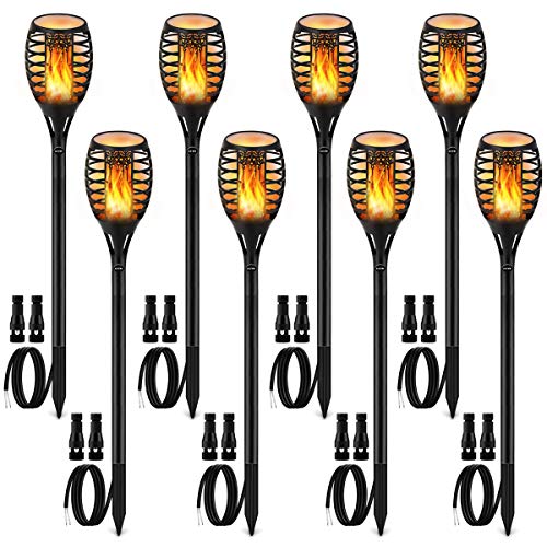 Low Voltage Torch Landscape Lights LUYE Wired Flickering Flames Torches Pathway Lights 12V Outdoor Torch Lighting with Connector Waterproof Landscape Lighting for Yard Patio Decoration (8Pack)