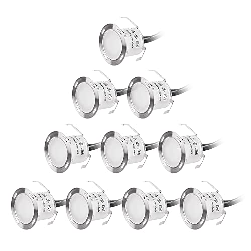 Recessed Deck Lights Kits 12V Low Voltage φ22mm LED Deck Lights Outdoor Waterproof IP67 for Steps Stair Patio Pool Deck Kitchen Warm White 10PcsPack