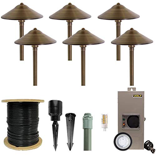 VOLT Cast Brass LED Path Light 6Pack Kit (Bronze) with 150W Low Voltage Transformer