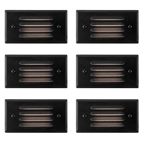 GKOLED 12V 3W Surface Mount Low Voltage LED Step Light with Horizontal Louver Faceplate for Steps Decks Pathway Yard Stairs Fences IP65 Rated for Outdoor Waterproof Ideal for Wet Locations (6 Packs)