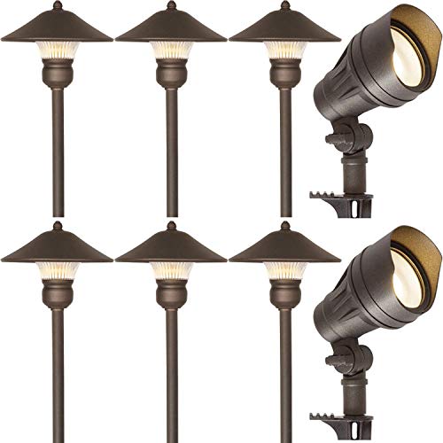 Hykolity 8 Pack Low Voltage LED Landscape Kits 12V Pathway Flood Light Kits 10W 390LM and 3W 150LM Wired for Outdoor Yard Lawn Diecast Aluminum 50W and 30W Equivalent 15Year Lifespan