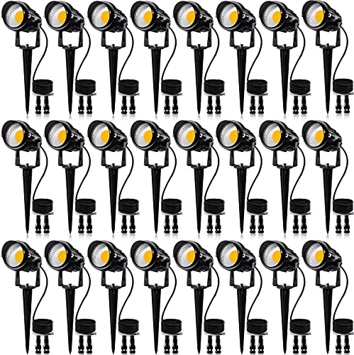 SUNVIE 24 Pack Low Voltage Landscape Lights LED 12W Landscape Lighting with connectors ACDC 12V24V Outdoor Spotlight IP65 Waterproof Tree Flag Lights Warm White Spotlights for Yard Garden Pathway