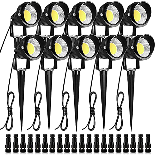 ZUCKEO Low Voltage Landscape Lights LED Landscape Lighting with Connectors 10W 12V 24V Outdoor Spotlights Waterproof Garden Flood Pathway Yard Lights 1000LM Daywhite Light(10Pack with Connector)
