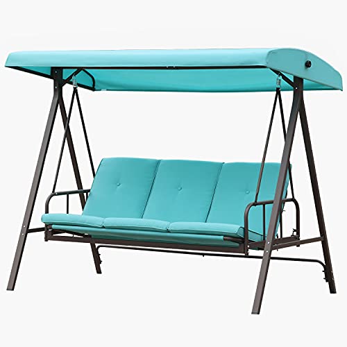 Aoodor Outdoor Converting Patio Porch Swing Bed with Adjustable Canopy Weather Resistant Glider with Removable Olefin Cushions 3 Seater  Blue