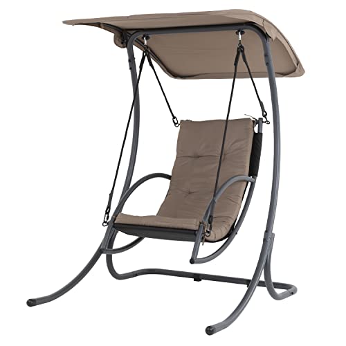Hammock Chair Hanging Chair Swing Chair Patio Porch Swing with Stand Canopy  Cushion for IndoorOutdoor Garden Balcony Backyard Outside G Brown
