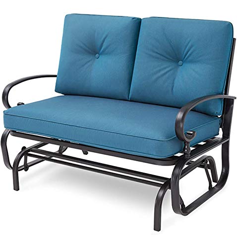 Incbruce Outdoor Swing Glider Rocking Chair Patio Bench for 2 Person Garden Loveseat Seating Patio Steel Frame Chair Set with Cushion Peacock Blue