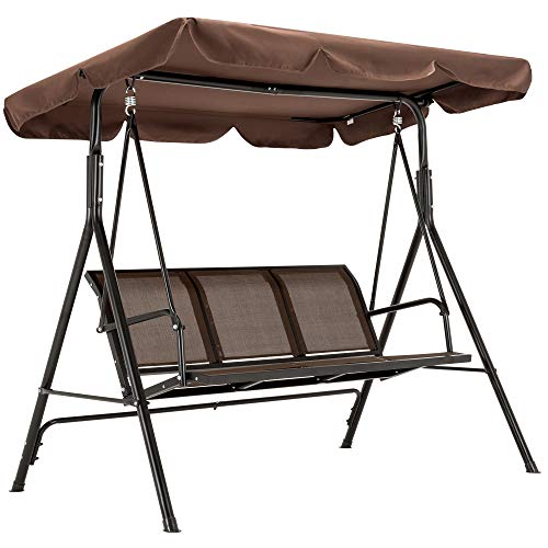 MCombo Outdoor Patio Canopy Swing Chair 3Person Steel Frame Textilence Seats Swing Glider 4507 (Brown)