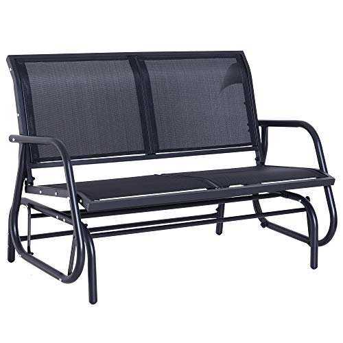 Outsunny 2Person Outdoor Glider Bench Patio Double Swing Rocking Chair Loveseat wPower Coated Steel Frame for Backyard Garden Porch Black