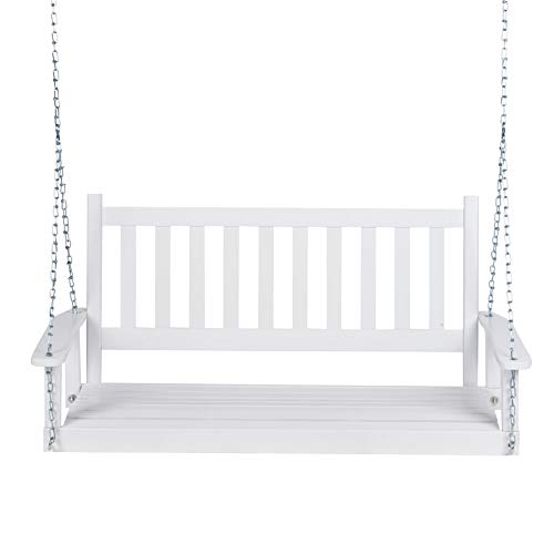 Shine Company 4216WT Maine Wood Outdoor Patio Porch Swing with Chains White