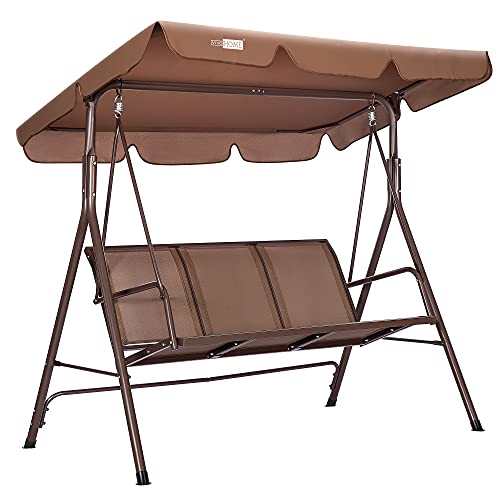 VIVOHOME 3Seater Outdoor Adjustable Canopy Swing Chair with Armrests Patio Glider Bench for Garden Poolside Balcony  Backyard Textilene Fabric Steel Frame  Brown