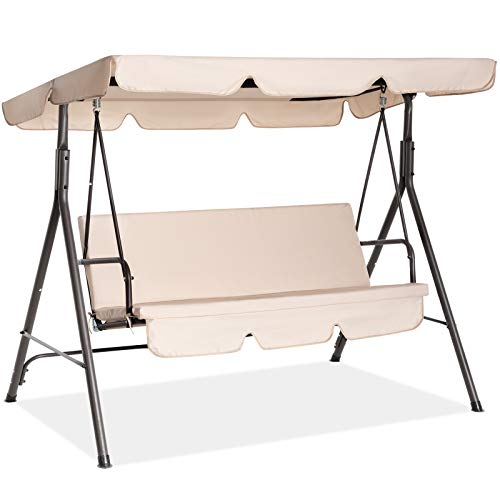 Fundouns 2Person Patio Porch Swing Chair Patio Swing with Canopy and Removable Cushions  Beige