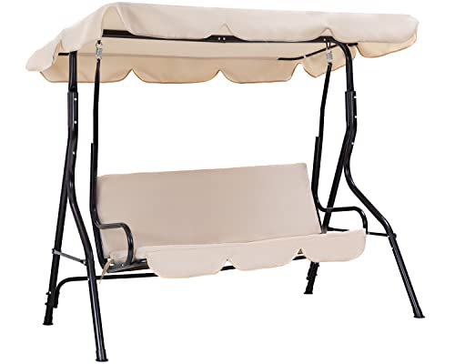 Outdoor Swing Patio Swing with Canopy Backyard Outdoor Swing Chair with Removable Cushions Adjustable Tilt Canopy Comfortable Armrests Stable Frame for Patio Outdoor Garden Backyard Beige