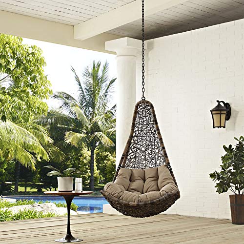 Modway EEI2657BLKMOCSET Abate Wicker Rattan Outdoor Patio with Hanging Steel Chain Swing Chair Without Stand Mocha