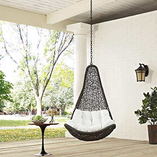 Modway EEI2657GRYWHISET Abate Wicker Rattan Outdoor Patio with Hanging Steel Chain Swing Chair Without Stand White