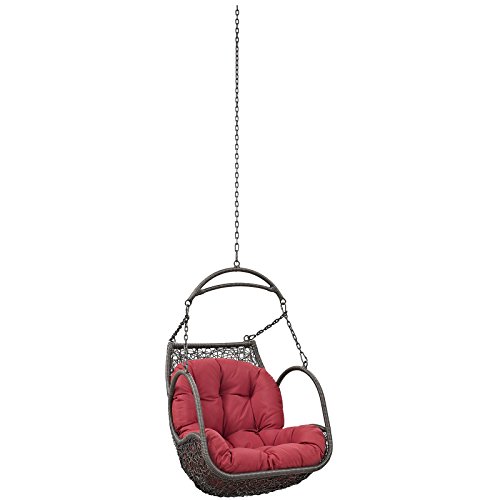 Modway EEI2659REDSET Arbor Wicker Outdoor Patio Swing Chair Set with Hanging Steel Chain Without Stand Red