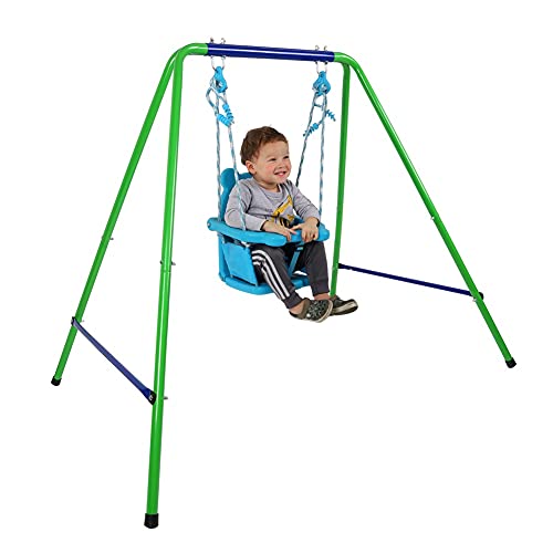 Ochine Toddler Swing Set Outdoor Baby Swing Set Folding Kids Swing Playset Heavy Duty Swing Set with Safety Seat Indoor Outdoor Swing Set with Safety Harness for Backyard Playground(Ship from USA)