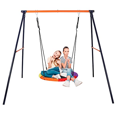 SUPER DEAL Swing Set 40 Kids MultiColor Rainbow Saucer Tree Swing  72 All Weather Frame Swing Set Combo for Indoor Outdoor Backyard