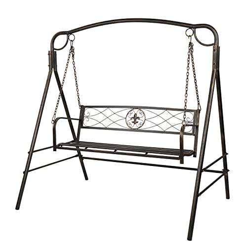 VINGLI Upgraded Metal Patio Porch Swing with AFrame Stand Powder Coated Steel Swing Seat Bench and Frame with Extra Side Bars Heavy Duty 660 LBS Hanging Swing Set for Outdoor (Antique Bronze)