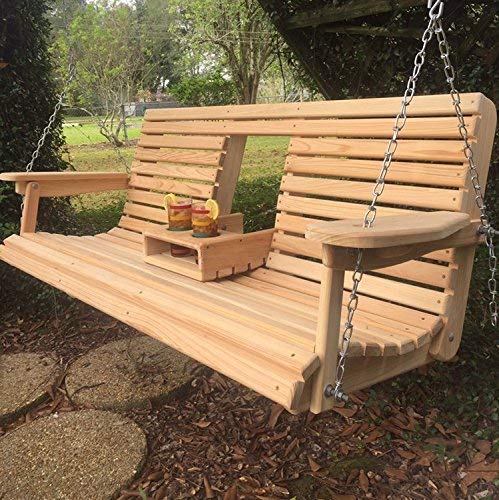 5 Ft Cypress Porch Swing with Flip Down Console Cup Holders  Unique Adjustable Seating Angle  Handmade in Louisiana