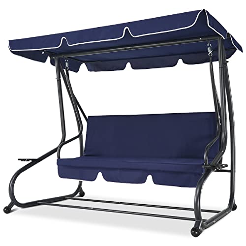 Adjustable Canopy Swing with Bed  CupHolder Removable Cushion Patio Porch Swing Chair Backyard Garden Use