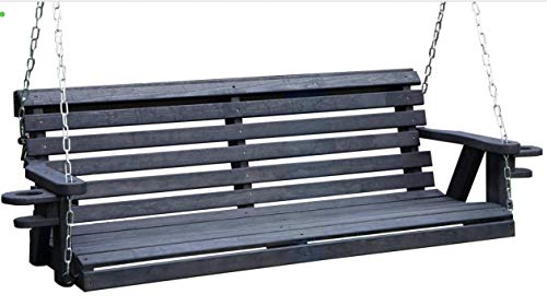 Amish Heavy Duty 800 Lb Roll Back 5ft Porch Swing with Cupholders  Made in USA (Black)