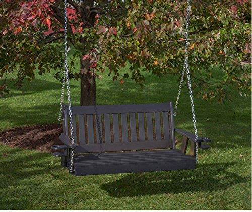 Ecommersify Inc 5FTBlackPoly Lumber Mission Porch Swing with Cupholder arms Heavy Duty Everlasting PolyTuf HDPE  Made in USA  Amish Crafted