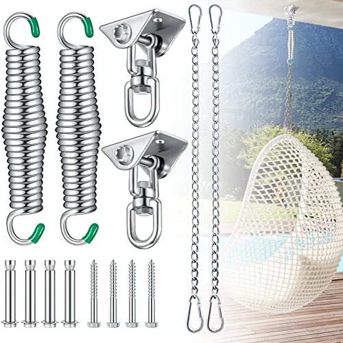 14 Pieces Porch Swing Hanging Kit with Spring Chain Screw 2 Sets Hardware Hammock Hanging Kit Stainless Steel Heavy Duty Hanger Spring for Porch Swing Hammocks Chair Yoga Indoor Outdoor