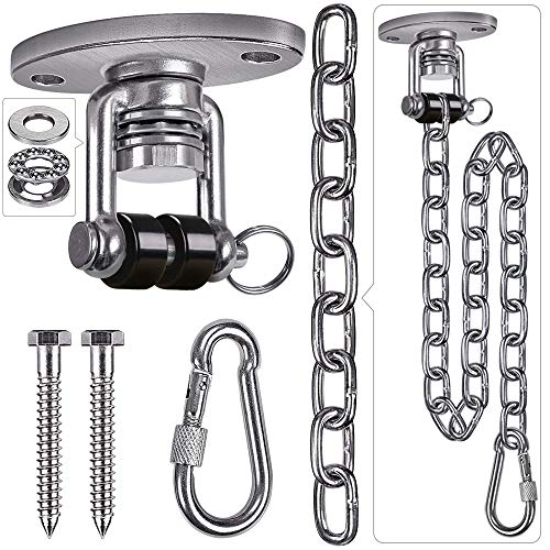 SELEWARE Hammock Hanging Kit Silent Bearing Swing Hanger with 39 Chain and Carabiner 360 Swivel Indoor  Outdoor Hammock Chair Porch Swing Set Hardware 2 Screws for Wood Silver